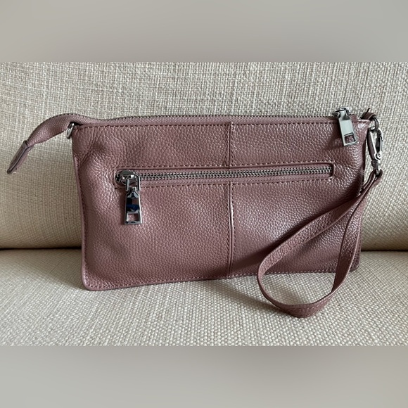 Lecxci Pebbled Leather Wristlet Clutch, Pink - Picture 2 of 13